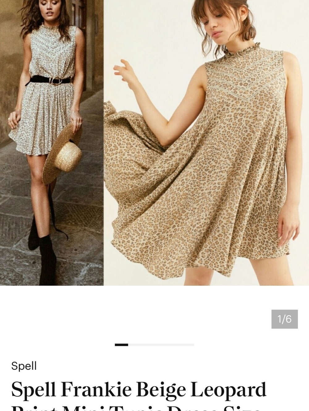 Spell Frankie Beige Leopard Print High-Neck Mini Dress size Large